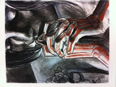hands with bones outlined in the drawing