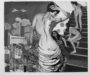 Bailey Evans painting of nudes and city skyline